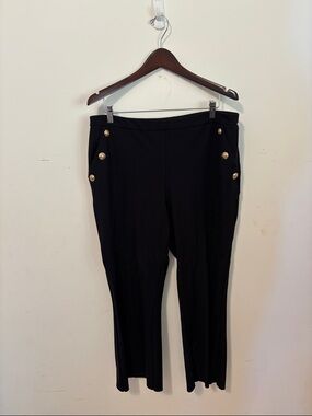 Christian Siriano Black Straight-Leg Ponte Pants with Gold Buttons